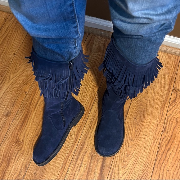 Blue Suede PePe Italian Leather Knee High Zip Up Boots | Size 36 - Picture 2 of 14